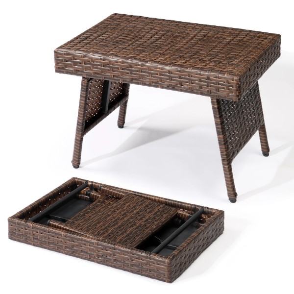 Unbranded Outdoor Folding Side Table, Patio Rattan Coffee Table with