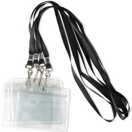 Lanyards with ID Badge Holder Name Tags Card Labels Lanyard String Keys Custom Necklace J Hooks Clip 50Pack Clear Plastic Waterproof Horizontal ID Badge Nametags annd 50 Pack Lanyards