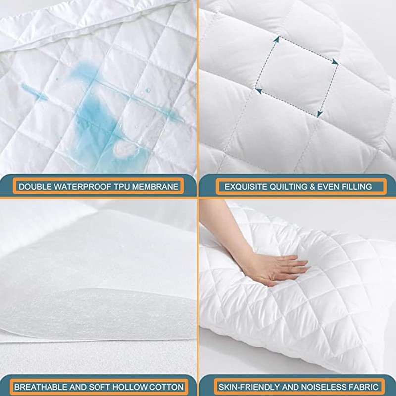 SM Decor 2 Pack Quilted Waterproof Pillow Protectors, White Bed