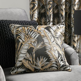 Laurence Llewelyn-Bowen - Black Tropical Palm Tree Cushion (43 x 43cm) - Filling/Padding Included - Jungle/Palm Leaf Cushion for Living Room/Bedroom - Cushion with Cover - Matching Curtains Available