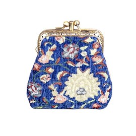 Carpet Bag Double Kiss Clasp Coin Purse Pouch,Vintage Change Wallet Card Holder