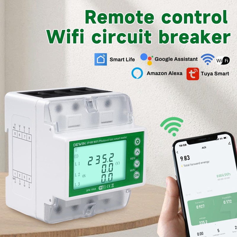 DewinLVD Tuya WiFi Intelligent Two-Direction Meter with Over- and Under-Voltage
