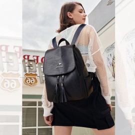 NICOLE & DORIS Women Backpacks Casual Daypacks PU Leather Anti-Theft Backpack Ladies Flap Rucksack Lightweight School Bags Waterproof Back Pack with Tassel Blue