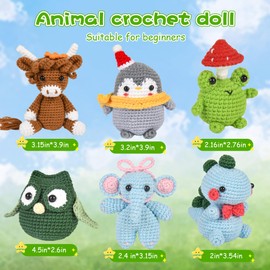 VBNVBN 6Pcs Crochet Kit for Beginners DIY Crochet Animal Kits with Step by Step Videos Tutorials Amigurumi Craft Knitting Supplies for Adults Crafts Starter Set with Yarn Hook 40%+ Yarn