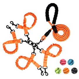 Multi - Dog Leash Set, Adjustable Reflective Nylon Leash with Elastic Bungees for Walking Multiple Dogs, Comfortable Padded Handle, Suitable for Small to Medium Pets (Orange Four Leashes)