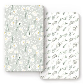 GRSSDER Stretchy Ultra Soft Jersey Knit Fitted Crib Sheets Set 2 Pack, Fit All Standard Crib Mattress Pads, Breathable Crib Sheet for Girls, Watercolor Daisy Flowers