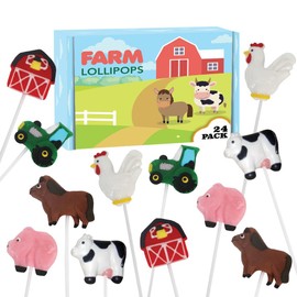 Farm Candy Lollipops - 24 Individually Wrapped Suckers Bulk - Cute Farm Animal Party Favors - Barn, Tractor, Horse, Cow, Chicken, Pig - Barnyard Candy Bags for Birthday Party