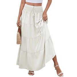 Kfnire Long Women's 2-in-1 Summer Skirt Elastic Waist and Elegant Beach Skirt Suitable for Casual Beach Scenes S-XXL, White, L