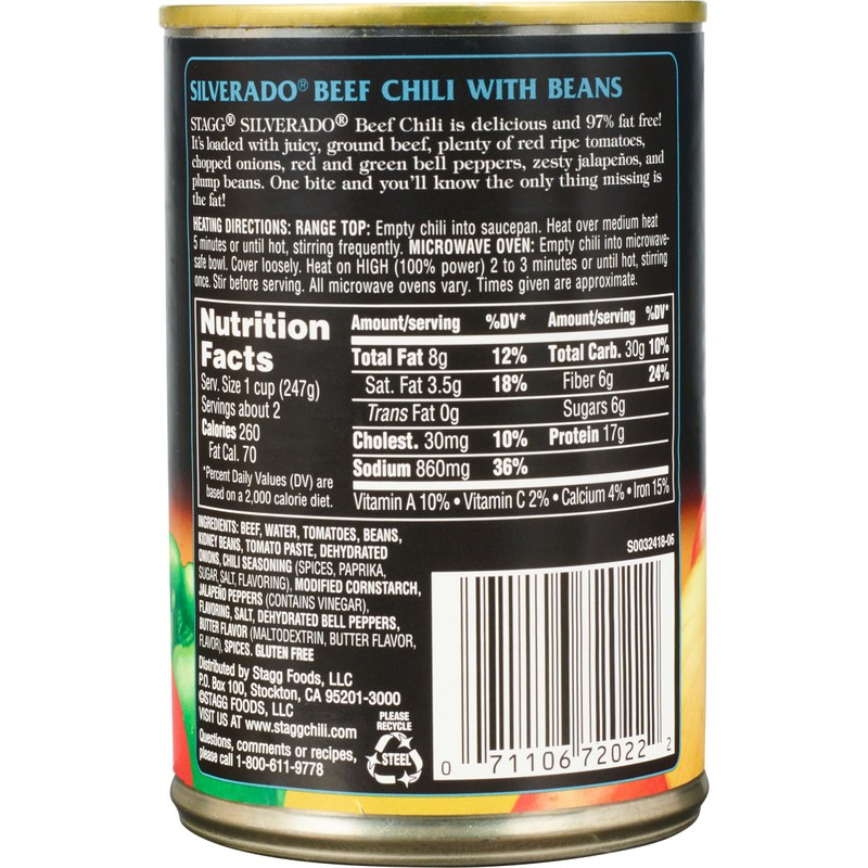 Stagg Silverado Beef Chili with Beans, 15 Ounce (Pack of
