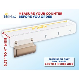 SiliSink XL Silicone Edge Guard for Kitchen Sink - Fits 3.75” - 4” Wide - The Original Silicone Sink Edge Protector with Sponge Caddy - Splash Guard, 20” Clear Diamond