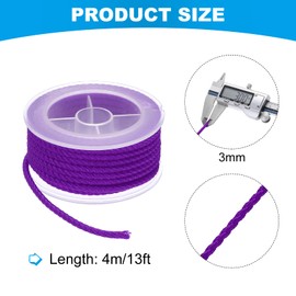 MECCANIXITY Nylon Thread Twine Beading Cord, 13ft 3mm Nylon Braided Bracelets String Cord Rope for Jewelry Making DIY Crafts Necklaces, Bright Purple