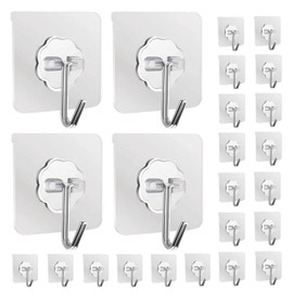 DDMY Hooks for Hanging, 24 Pack Wall Hooks 33lb(Max) Transparent Reusable Waterproof Adhesive Hook for Kitchen Curtain, Towel Hook for Bathrooms, Heavy Duty Self Coat Hook for Walls No Damage