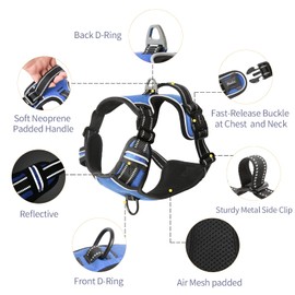 HEELE Dog Harness Dog Harness Large Dog with Soft Padded Handle Reflective No Pull Dog Harness for Large Dog for Outdoor Training Walking, Blue, L