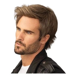 Genovation-MSW-17 Pelucas Cortas Rectas Marrones Para Hombre, Cosplay