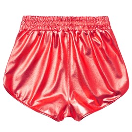 Mirawise Pantalones cortos metálicos brillantes para niñas, Rojo, 8-9 Años