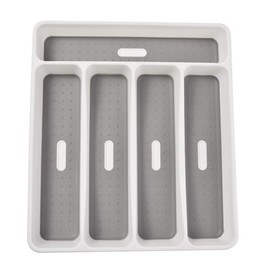 Cutlery Tray with 5 Compartments Cutlery Organizer Plastic Non-Slip Drawer Tray BPA Free for Kitchen Drawers, 12.6 x 11.2 x 1.85 Inch
