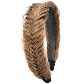 Oplira Fishtail Synthetic Wide Messy Braided Headband With Teeth Hand woven High Elasticity Braids Hair Band Hairpiece for Girls Women Beauty Accessory (Dirty Blonde, Wide)