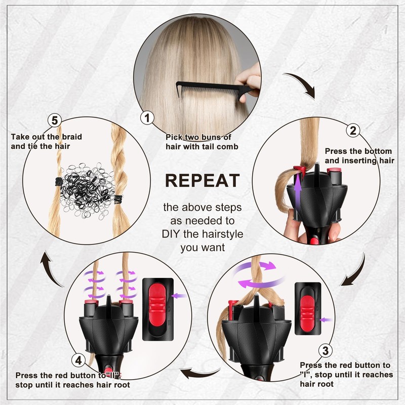 7 Pieces Automatic Braider Set - Electronic Braid Maker, Hair