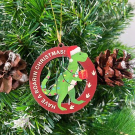 Tyrannosaurus Rex Dinosaur Ornaments for Christmas Tree Wooden T-Rex Dinosaur Ornament Decor Dino Xmas Hanging Ornaments Decorations Dinosaur in Santa Hat Gifts for Boys Girls Have A Roarin Christmas