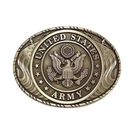 Indiana Metal Craft US Army Crest Double USA Flag Solid Brass Buckle with Belt - MADE IN USA (Buckle with Belt)