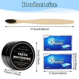 SPERMUOY Zahnweiß Set,Zahnweiss Pulver Aktivkohle Zahnaufhellung Set,Bambus Zahnbürste und 2 Whitening Strips,Zahnaufhellung & Zahnreinigung Pulver für Weiße Zähne,Zahnaufhellungs