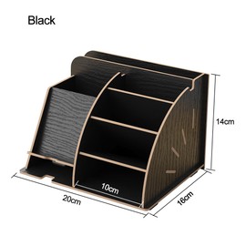 NUODWELL Wooden Desk Organizer with Phone Docking Station, Office Desk Organiser, Pen Holder, Storage Box, Desk Accessories (Black)