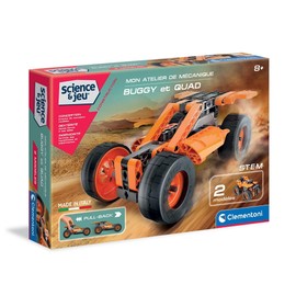 CLEMENTONI A2202124 Science et Jeu Mon Atelier De Mechanique - Friction and Quad Buggy and Quad Kit - French Version, Made in Italy, 8 Years and Above, Multi-Colour, 450 g