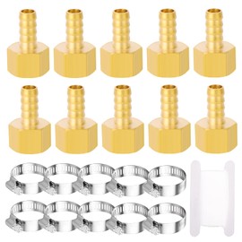 TAISHER 2 PCS Brass of Air Hose Fittings, Hose Barb Fittings 1/4" Hose Barb x 3/8" FNPT with 2 PCS Hose Clamp