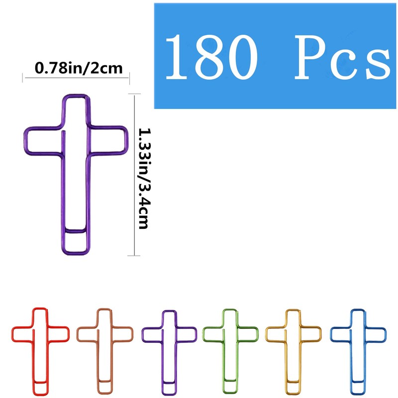 Cute Cross Paper Clips (180 Pack), Colored Cross Paper Clips,