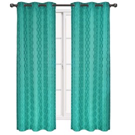 Royal Tradition Willow 84-Inch Wide x 84-Inch Long, Jacquard Thermal Insulated Set of 2 Blackout Curtains, Turquoise