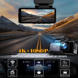 4K+1080P DUAL Dash Cam Front and Rear, Dual Car Camera, 3.2” IPS Dashcam for Cars with FREE 64GB Card Included,Night Vision, 170°Wide Angle, WDR, 24H Parking Mode with Loop Recording and G-sensor