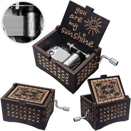 CAMKONG Laser Engraved Vintage Wooden Hand Crank Music Box, Can't Help Falling in Love, Birthday, Christmas, Valentine's Day Gift and Also the Best Gift for Girlfriend and Wife.