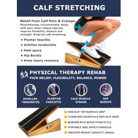 BAM Slant Boards for Exercise – Adjustable Wooden Calf Stretcher Incline Board for Calf Stretching, Squats, Plantar Fasciitis, Achilles, Knee, Foot & Ankle Rehab, Velour Slant Board