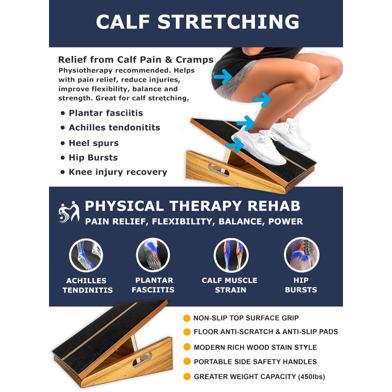 BAM Slant Boards for Exercise – Adjustable Wooden Calf Stretcher