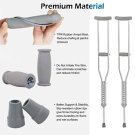 Crutch Pads and Caps Set (6 Pcs) - Comfort Padding for Armpits and Hand Grips with Replacement Feet Caps, Universal Fit for Standard Crutches - Relief Accessories for Adults and Kids