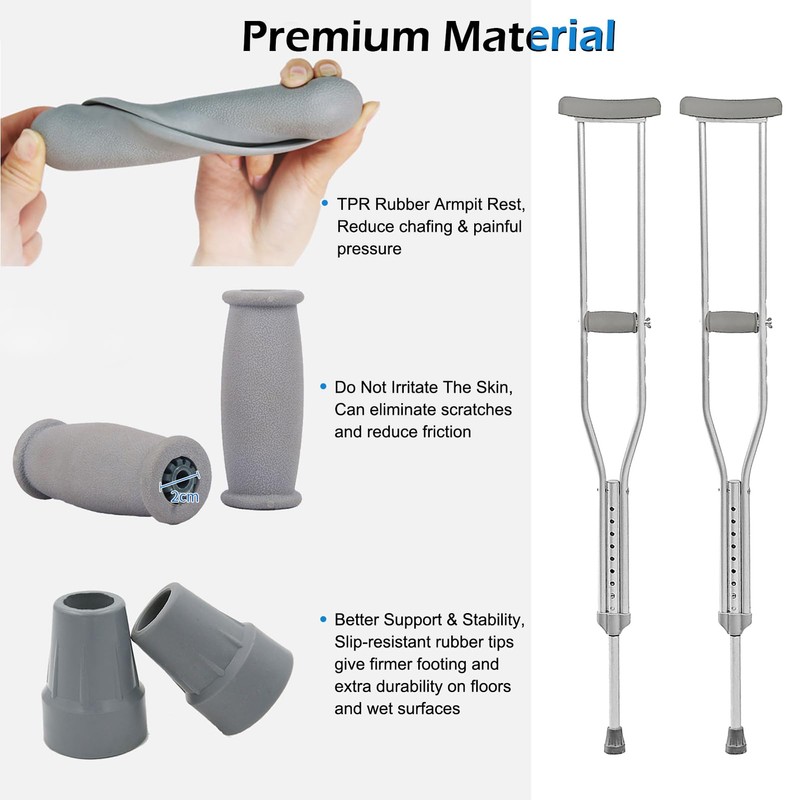 Crutch Pads and Caps Set (6 Pcs) - Comfort Padding