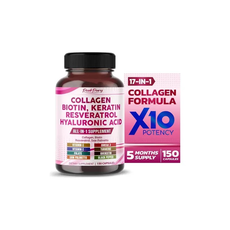 Colágeno Peakpury 4 Tipos + Resveratrol Cúrcuma 150 Cápsulas sin