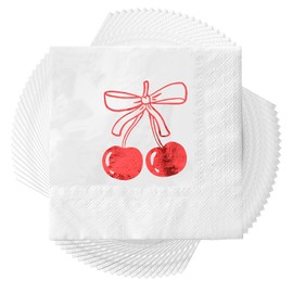 Hillsuren 100 Pcs She's the Cherry on Top Theme Party Napkins Coquette Cherry Themed Baby Shower Decorations Red Bow Stamped Napkins Bridal Shower Birthday Party Supplies