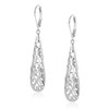 Silver Long Filigree Teardrop Dangle Earrings for Women