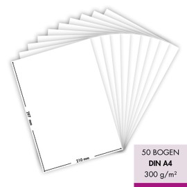 MarpaJansen Photo card in matt white, DIN A3 and A4, 50 sheets, 300 g/m² solid craft cardboard for cardboard and scrapbooks, Blue Angel certified