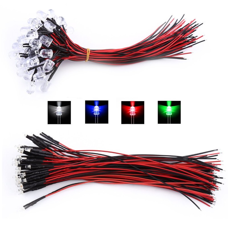 Walfront 50 Pack 5mm LED Pre-Wired Round Clear White Light