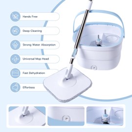 KLLHSUUL Spin Mop and Bucket System, with Dirty/Clean Water Separation System, Self-Wringing 360 Rotating Mop Head for Hardwood, Tile, Marble,Floor