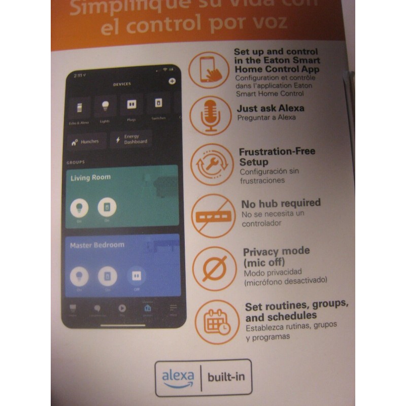 Eaton WFAVD30-W-BX-L Voice Dimmer with Alexa Built-in, White – Dimmer