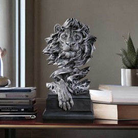 CUZOKOLA Lion Statue Home Decor,Lion King Decor,Lion Gifts for Men,Lion Figurine Lion Head Sculpture for Men Office Decor and Home Decorations for Living Room(Silver)