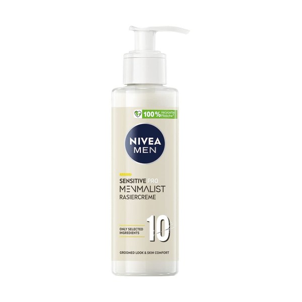 NIVEA MEN Sensitive Pro Menmalist Shaving Cream (200 ml), Mild Formula with 10 Selected Ingredients, Transparent Shaving Gel for Full Shaving and for All Beard Wearers