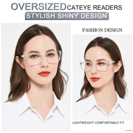 MARE AZZURO Oversized Reading Glasses Women Designer Glitter Readers 100 125 150 175 200 225 250 275 300 350 400 500 600 (Transparent, 5.00)