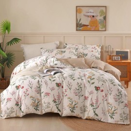 OAITE Duvet Cover King Size - 100% Cotton Comforter Cover Floral Duvet Cover Sets 3-PC, Breathable Duvet Cover with Zipper Closure & Corner Ties