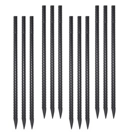 16 inch Steel Reinforced Pile of Heavy-Duty 3/8inch Diameter grounding Anchor, Black Landscape Wooden Nail with chiseled end, Straight Metal Pile, Suitable for Ground, Concrete, Garden Plants (12)