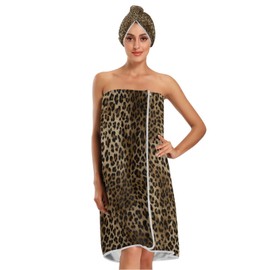 Blueangle - Toalla con Estampado de Leopardo clásico con Gorro de Cabello seco y Diadema para Mujer, Envoltura de Ducha y baño para Mujer con Cierre Ajustable
