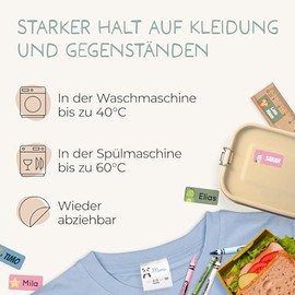 melu kids® Namensaufkleber für Kinder - Kleidung & Gegenstände (180 Stück) Kita/Schule - Namensschilder für Kleidung waschmaschinenfest und personalisiert (orange)